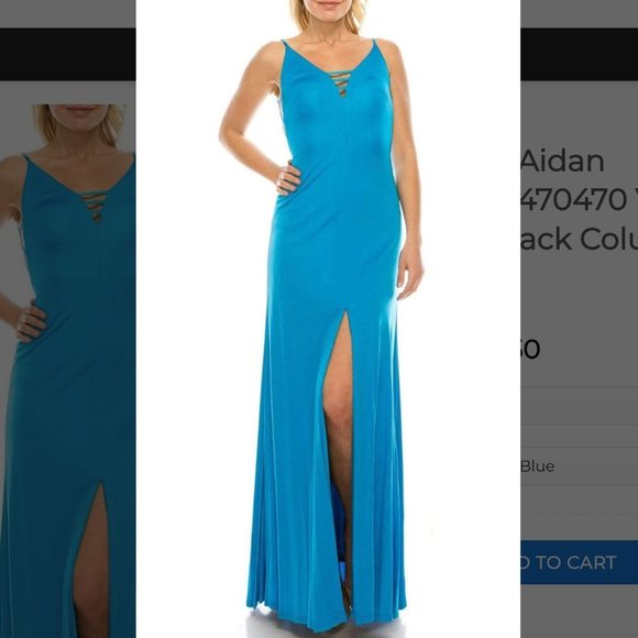 Aidan Mattox Maxi Column Dress V Neck Plunging Leg Slit Electric Blue Sz 6 $350 - Picture 2 of 9